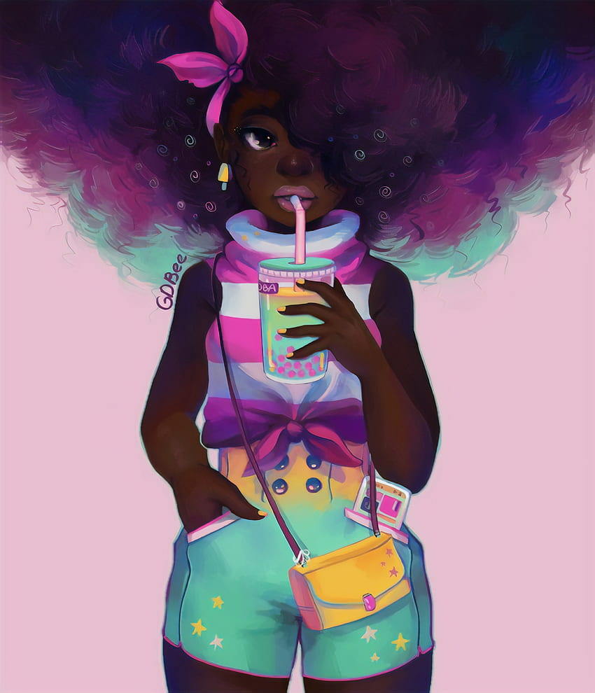 GDBee의 Black Girl and Bubble Tea : , Black Girl Power HD 전화 배경 화면