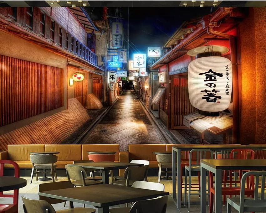 beibehang Özel mutfak retro sokak japon restoranı japon yemekleri suşi restoranı arka planı. HD duvar kağıdı