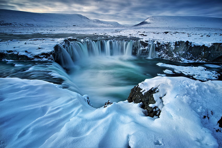 Godafoss, waterfall, Iceland, landscape HD wallpaper