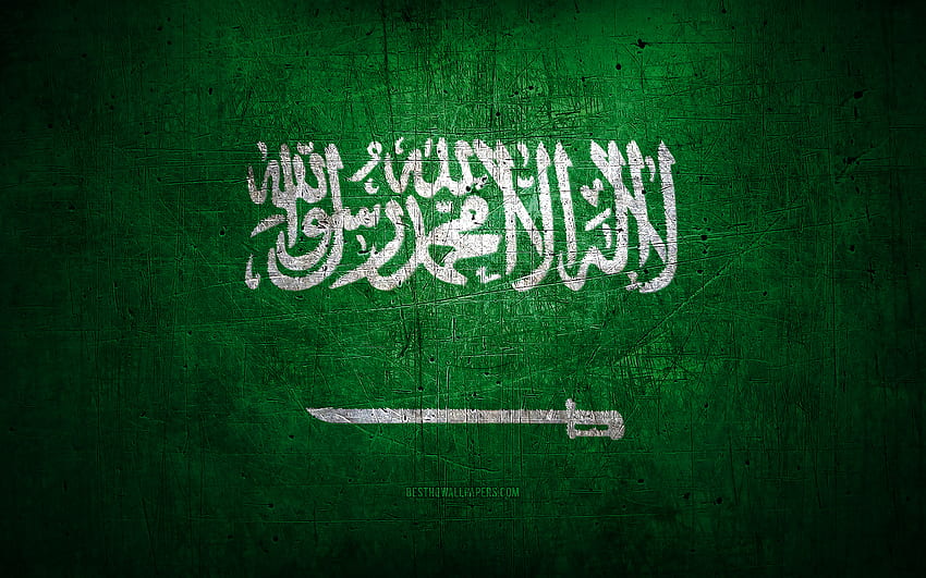 Bandera de metal saudita, arte grunge, países asiáticos, Día de Arabia Saudita, símbolos nacionales, Bandera de Arabia Saudita, banderas de metal, Bandera de Arabia Saudita, Asia, Bandera saudita, Arabia Saudita fondo de pantalla