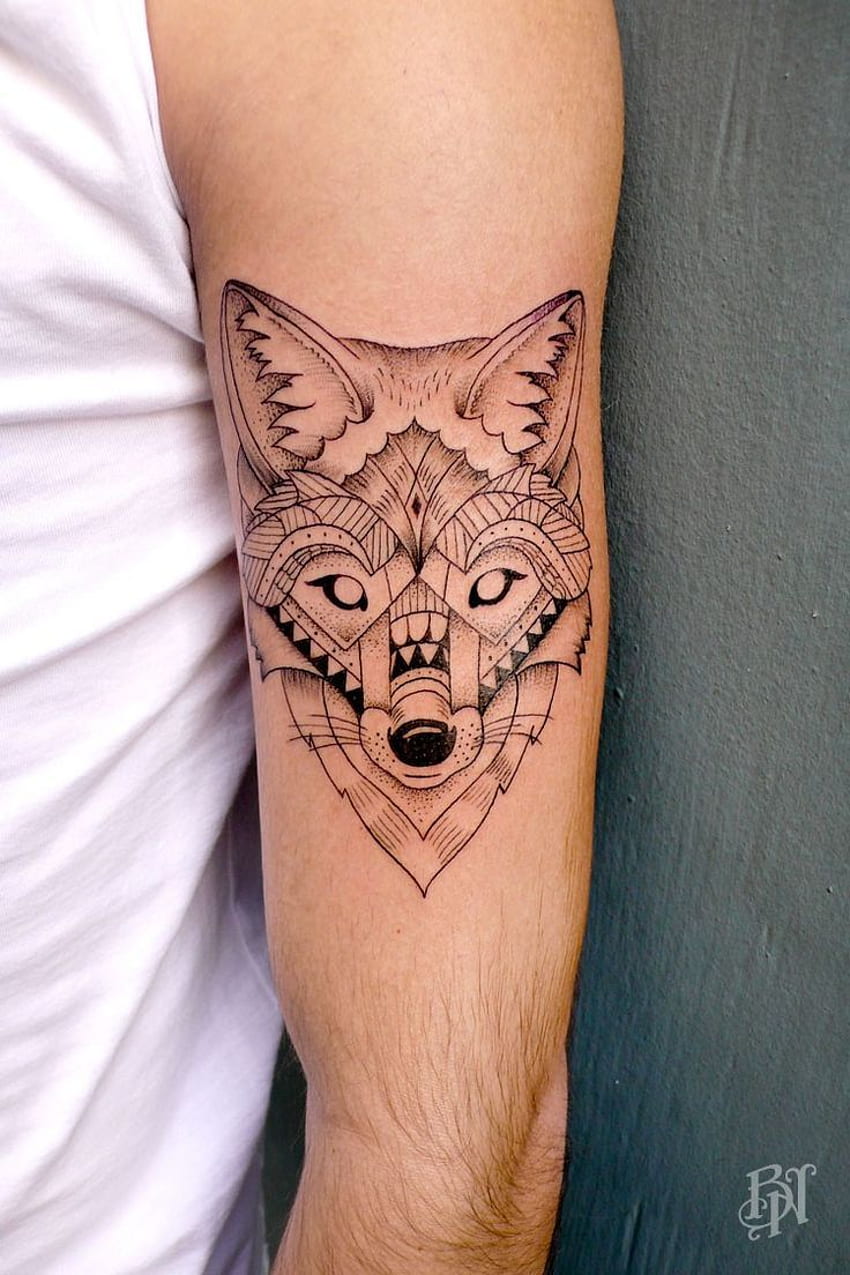 wolf illustration geometric tattoo style and tshirt design Stock Vector   Adobe Stock