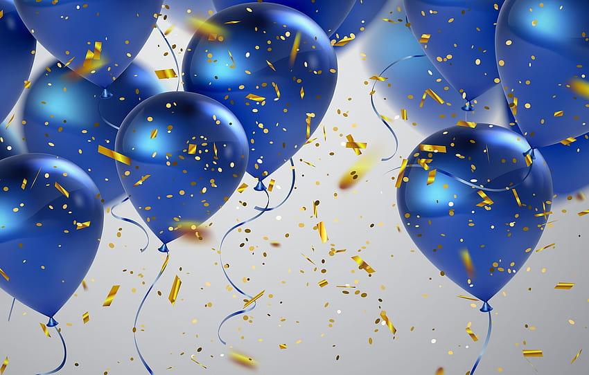 Luftballons, blau, Konfetti für , Abschnitt настроения - HD-Hintergrundbild