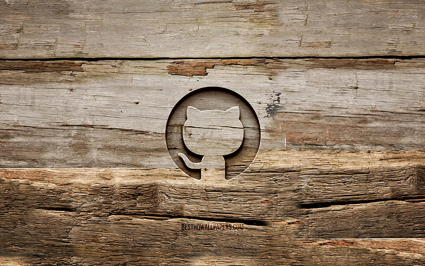 Github の木製のロゴ, , 木製の背景, ソーシャル ネットワーク, Github のロゴ, クリエイティブ, 木彫り, Github 高画質の壁紙