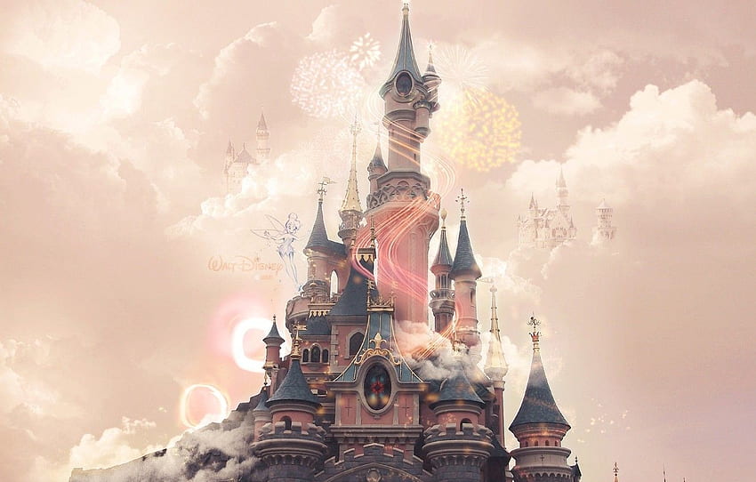 Disney, rosa, nubes, castillo, Disneyland para , sección разное fondo de pantalla