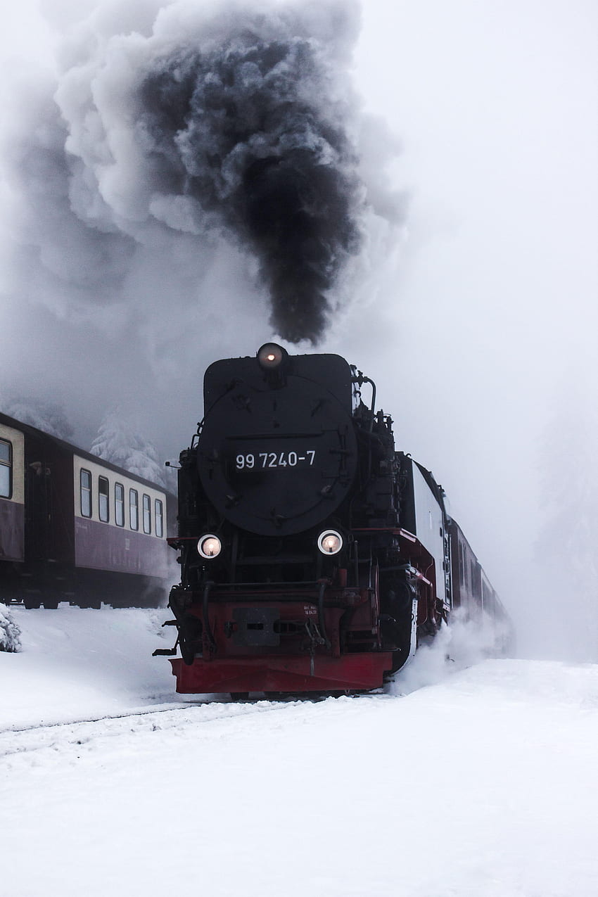 Humo, nieve, miscelánea, varios, tren, locomotora, locomotora de vapor fondo de pantalla del teléfono