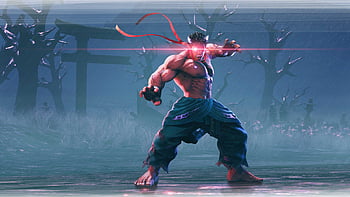 rgm501, evil ryu, ryu (street fighter), street fighter, highres,  comparison, dark skin, dougi, headband, karate gi, official alternate  costume, official alternate hairstyle, serious, signature, simple  background, standing - Image View 