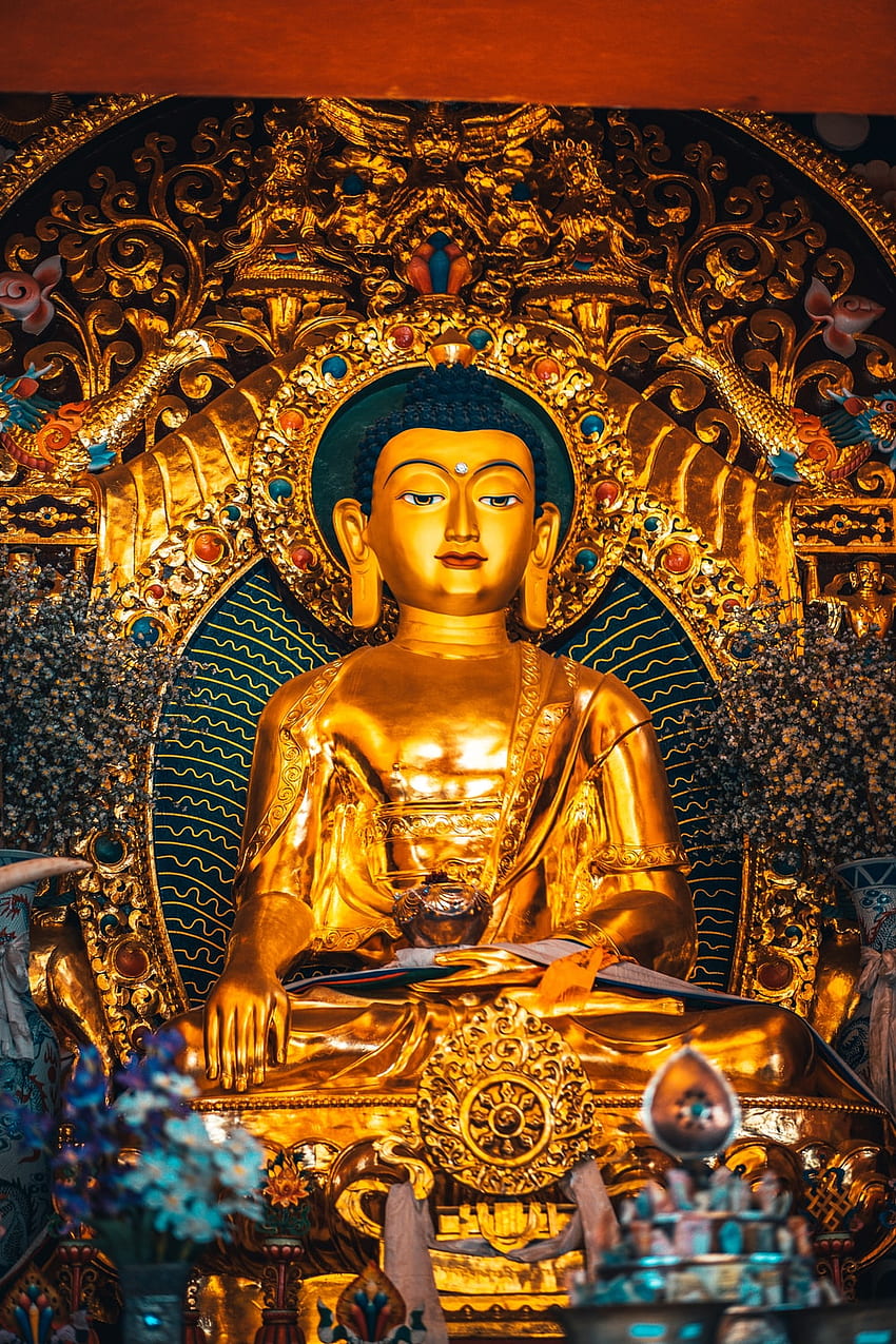 statua di buddha in oro con blu e oro – Architettura, Buddha nero e oro Sfondo del telefono HD