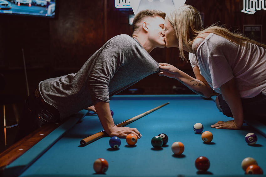 Love, Billiards, Couple, Pair, Tenderness, Kiss HD wallpaper