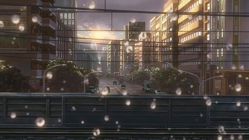 Paysages urbains voitures Makoto Shinkai lignes électriques gouttes d'eau Le jardin, le jardin des mots Fond d'écran HD