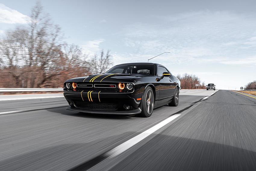 Black Dodge Challenger Coupe, on-road, 2019 Wallpaper HD