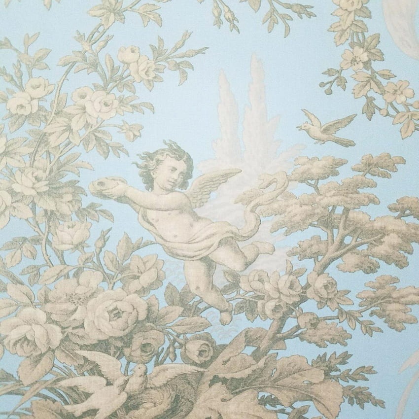 Buy Traditional Cherub Floral Blue Toile Wallpaper Vintage Online in India   Etsy