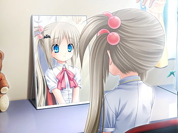 anime girl looking in the mirror