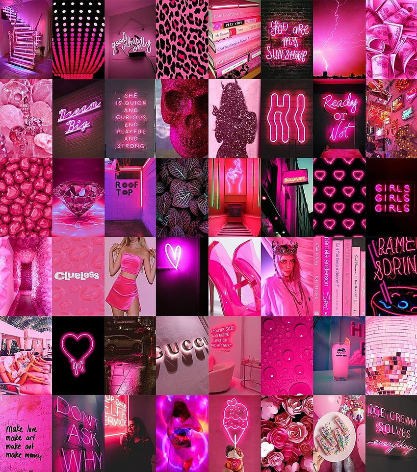 Neon Pink Wall Collage Kit Digital Copy, Neon Fashion HD phone ...