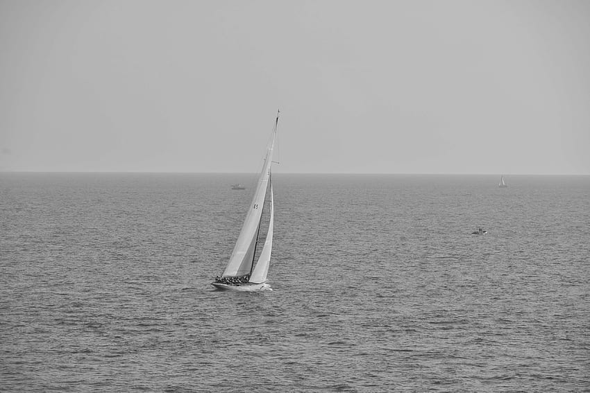 noir et blanc, bateau, océan, voile, mer, navire Fond d'écran HD