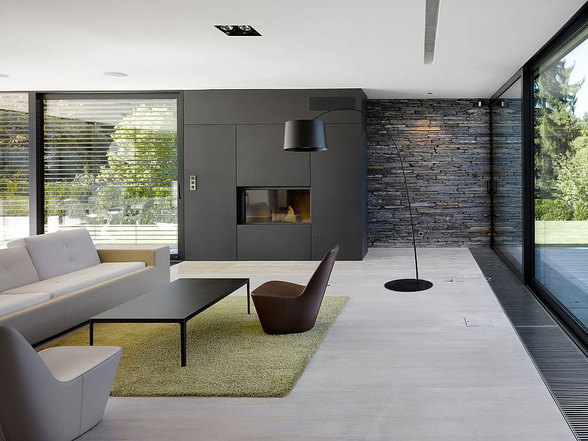 Pokój dzienny: nowoczesny wystrój salonu sofa dekorowanie stolika kawowego, minimalistyczny dom Tapeta HD