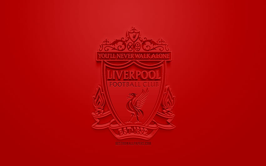 Liverpool FC, criativo logo 3D, fundo vermelho, 3D emblema, Clube de futebol inglês, Premier League, Liverpool, Inglaterra, Arte 3D, futebol, elegante logotipo 3D com resolução. Alta qualidade papel de parede HD