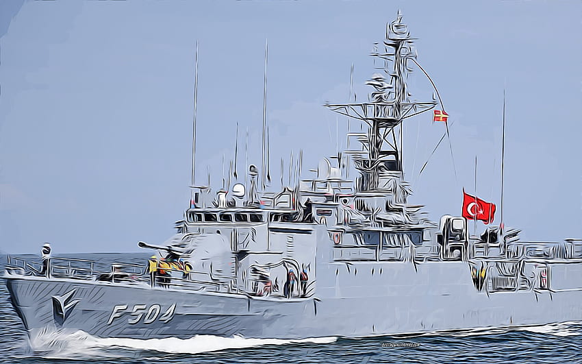 TCG Beykoz, F-504, 벡터 아트, TCG Beykoz 드로잉, 터키 해군, 크리에이티브 아트, TCG Beykoz 아트, 벡터 드로잉, 추상 선박, TCG Beykoz F-504, 터키 해군 HD 월페이퍼