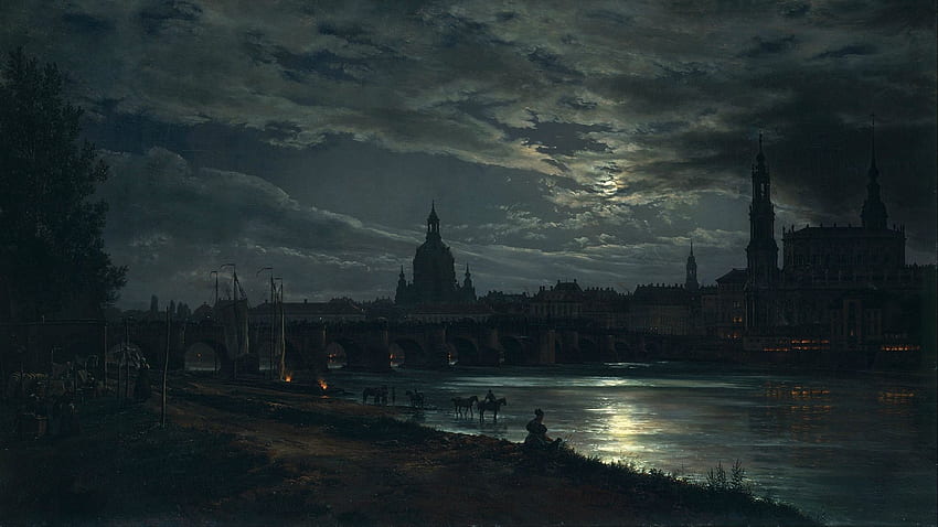 The city of Dresden by moonlight: HD wallpaper