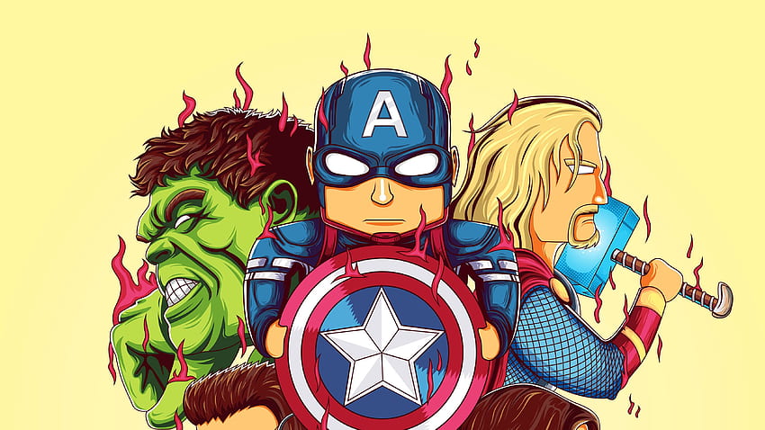 Pequenos Vingadores , Arte , Vingadores , Behance , Capitão América , Arte Digital , Hulk , Super-heróis , Thor, Hulk Fofo papel de parede HD