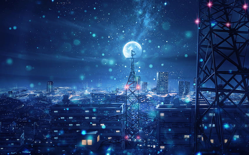 Night Sky City Stars Anime Scenery, Anime City Computer HD wallpaper |  Pxfuel