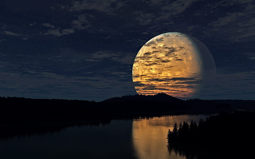 Landschaft, Flüsse, Mond HD-Hintergrundbild