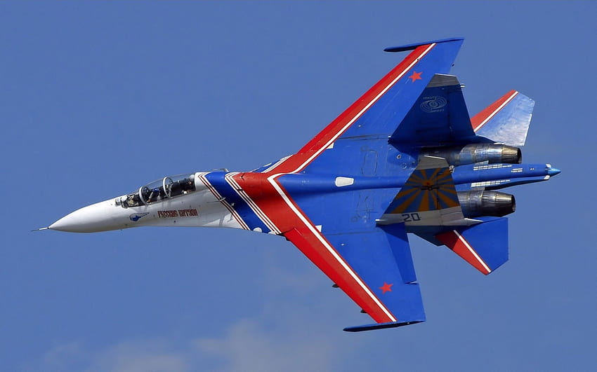 Су-27 в небето, самолет, су-27, оръдие, небе HD тапет