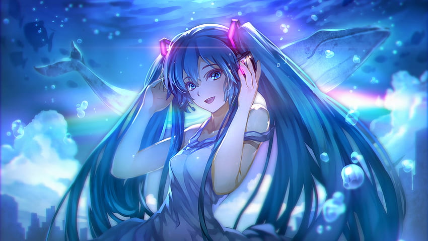 Anime anime meninas anime Hatsune Miku cheveux bleus, 2560X1440 Anime papel de parede HD