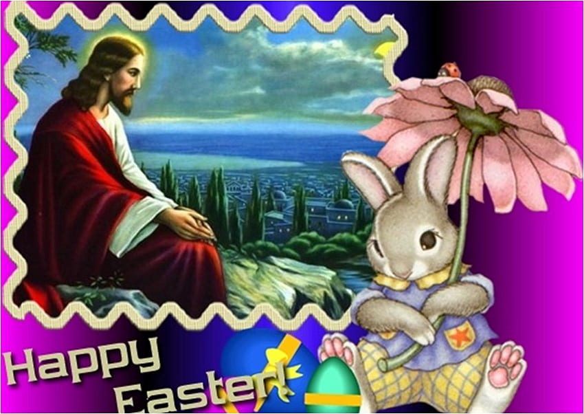 Wielkanoc z Jezusem, Bogiem, króliczkiem, Jezusem, Chrystusem, Wielkanocą, chrześcijaństwem Tapeta HD