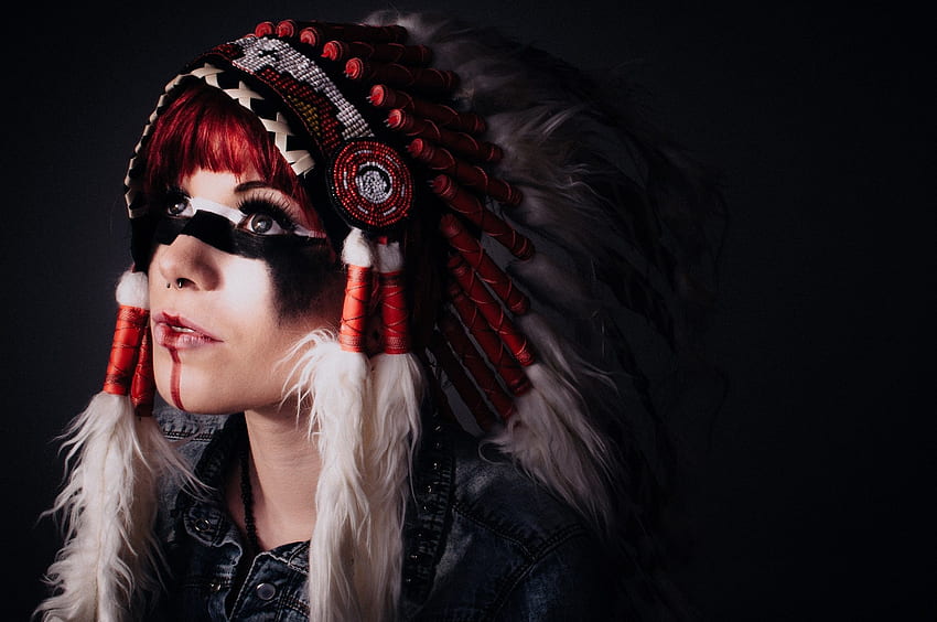 trajes femininos roupas nativas americanas cocar, fêmea nativa americana papel de parede HD