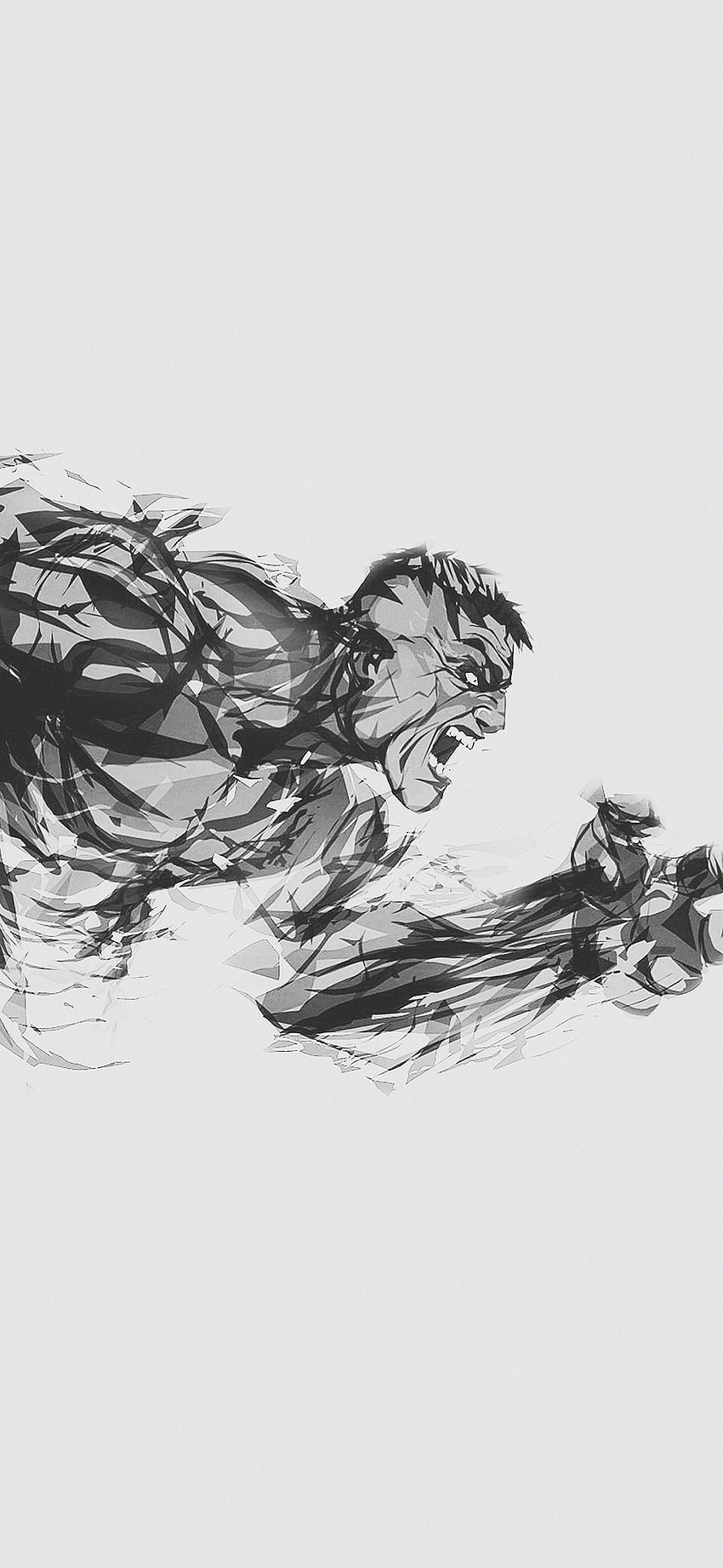 Hulk Illust Anger White Minimal Hero, Hulk Schwarz und Weiß HD-Handy-Hintergrundbild