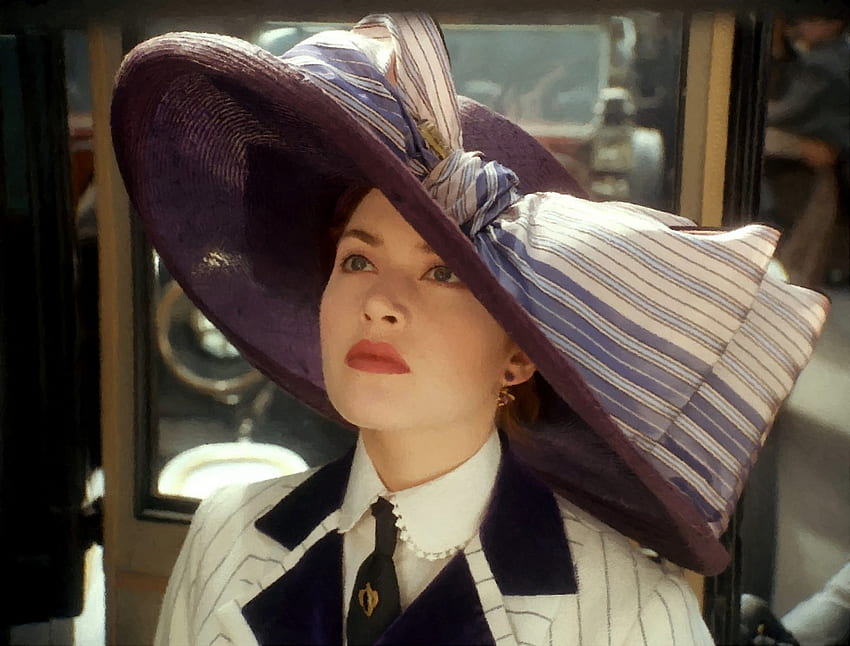 Kate Winslet comme Rose DeWitt Bukater (peinture à l'huile), titanic, art, fille, huile, actrice, kate winslet, femme, violet, dame, peinture, film, chapeau Fond d'écran HD