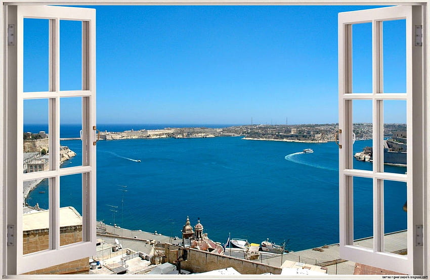 Window View Ocean, 3D Window View HD wallpaper