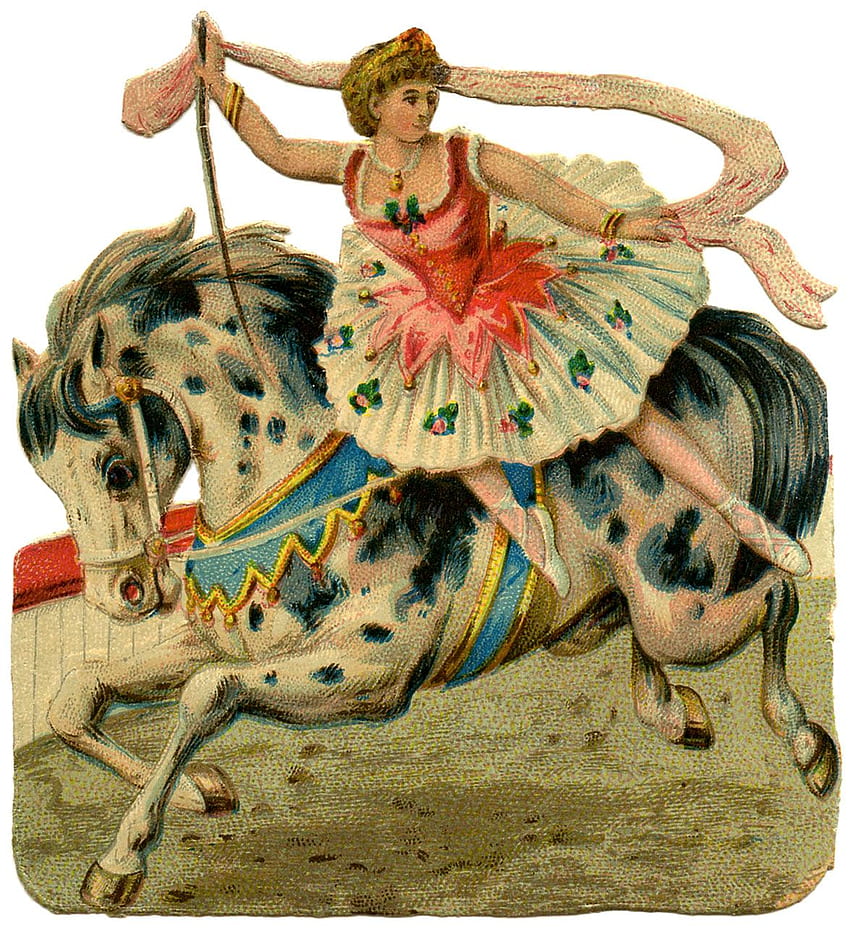 Винтидж графика - Circus Girl on Horse - Графичната фея HD тапет за телефон