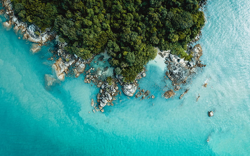 Langkawi, sea, aerial view, azure water, coast aerial view, rocks, cliff, Malaysia HD wallpaper