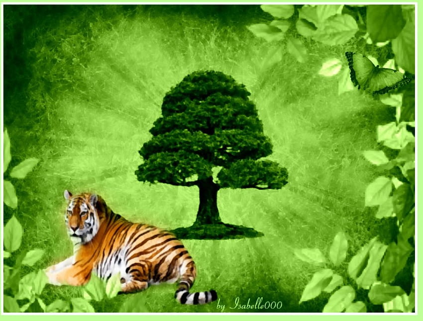 Impressed By NATURE , color, tiger, tree, environment, leaves, butterfly, green, nature, impressed HD wallpaper