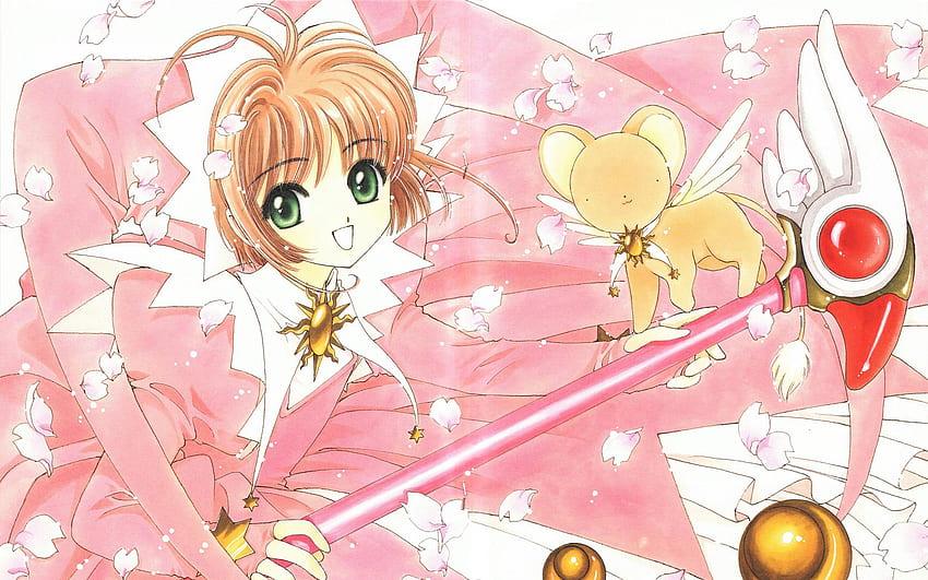 Cardcaptor Sakura magiczna karta, płatki, dziewczyna z anime, Sakura - magia, magiczna dziewczyna Tapeta HD