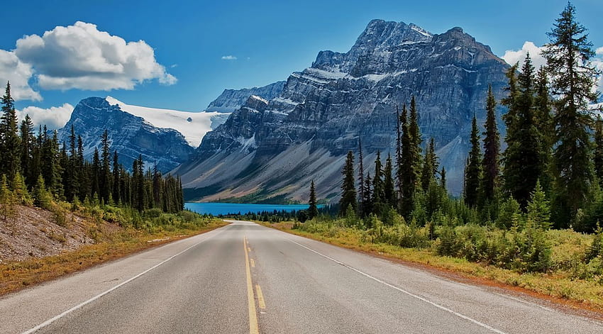 Canada Canadian Rockies road trees lake mountains, Canadian Landscape HD wallpaper