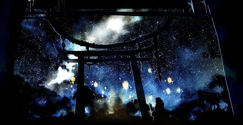 Звездно небе, нощ, японски, звездно, япония, порта, декори, аниме, тории, тохоу, игра, небе, манга HD тапет