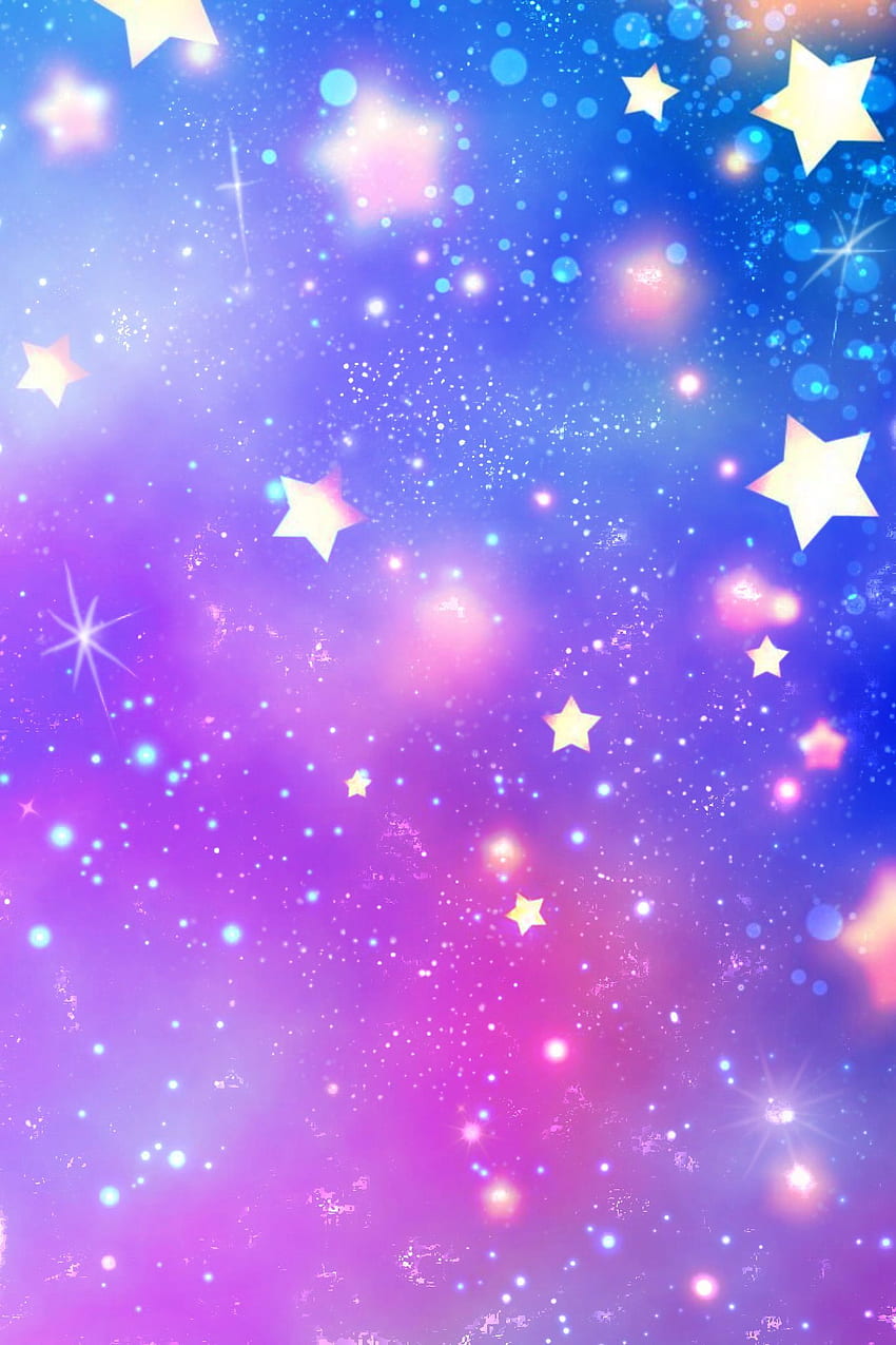 Пастелно лилав естетичен фон на галактика, лилави и сини звезди HD тапет за телефон