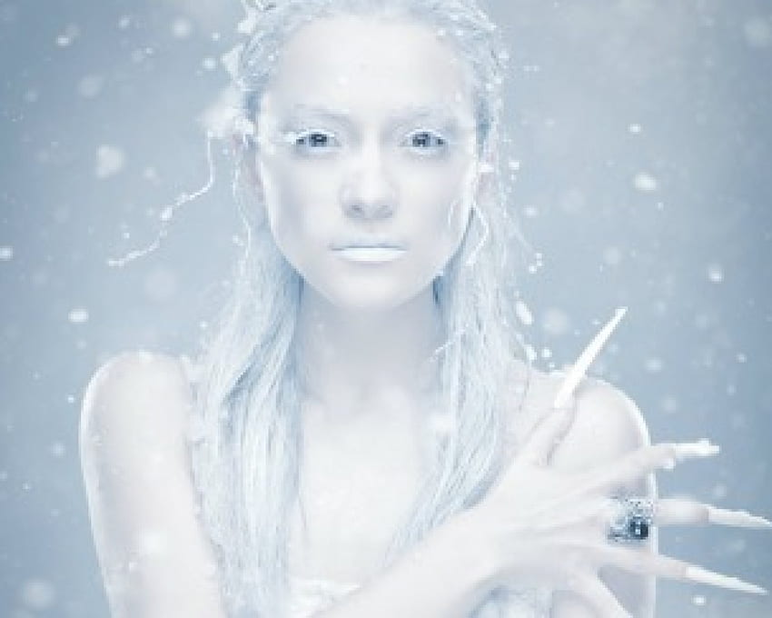 Snow Queen, flakes, white, snow, woman HD wallpaper