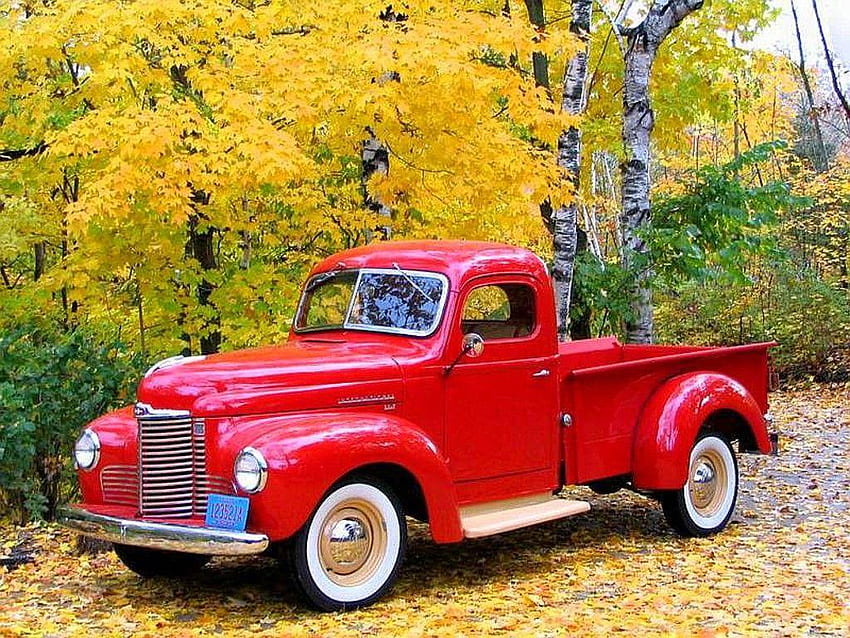 Autumn Red Truck, Vintage Truck Christmas HD wallpaper