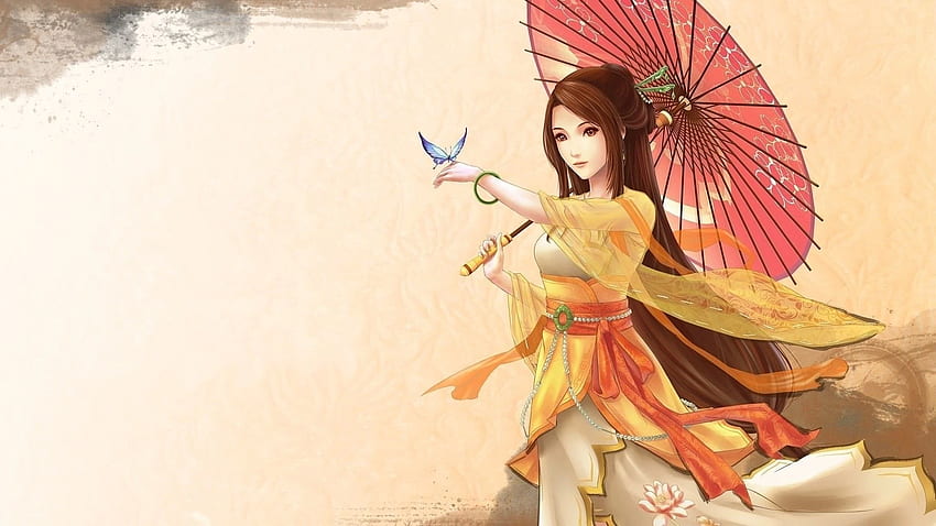 Anime Kız Şemsiye Kimono Japon 00347 HD duvar kağıdı