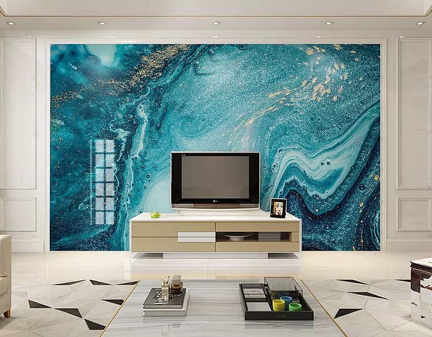 Natural Turquoise Green Marble Stone Light Luxury TV Background Wall Painting Marble Design Mural Paper Living Room Peel and Stick - Custom Color : Handmade Products, Green Painting HD wallpaper