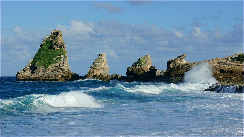 Beach: La Pointe Des Chateaux Guadeloupe Water Waves Beach Rocks HD wallpaper