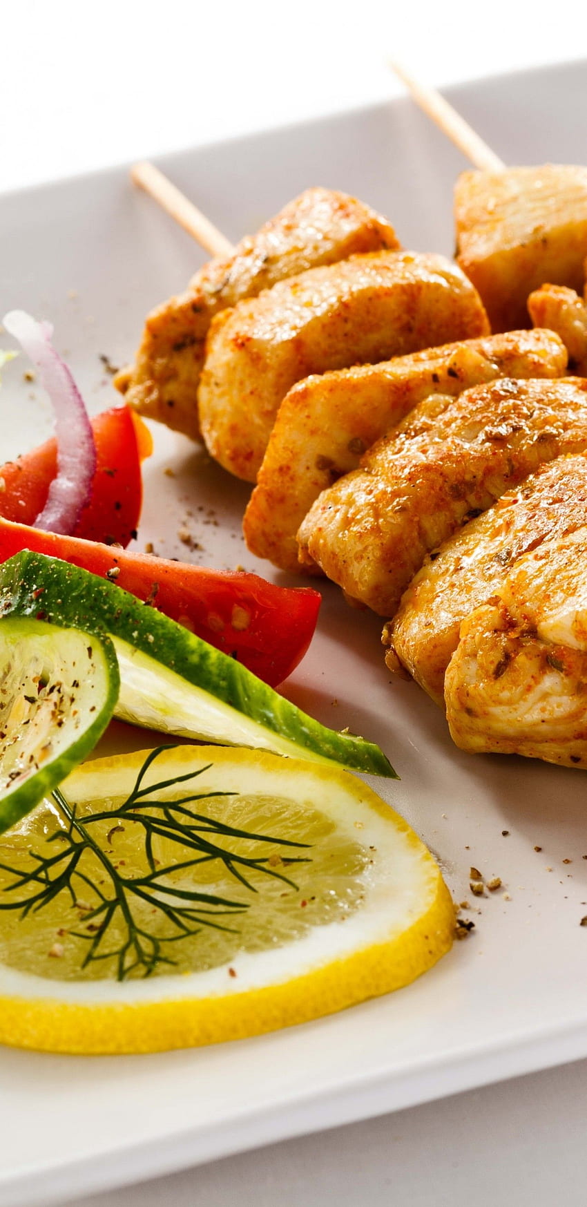 Chicken Kebab, Türkisches Essen, Zitrone, Tomate für Samsung Galaxy S9, Note 9, S8, S8+, Google Pixel 3 XL HD-Handy-Hintergrundbild