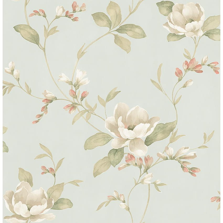 Caen Sage Floral Scroll Sample, Salmon Floral HD phone wallpaper