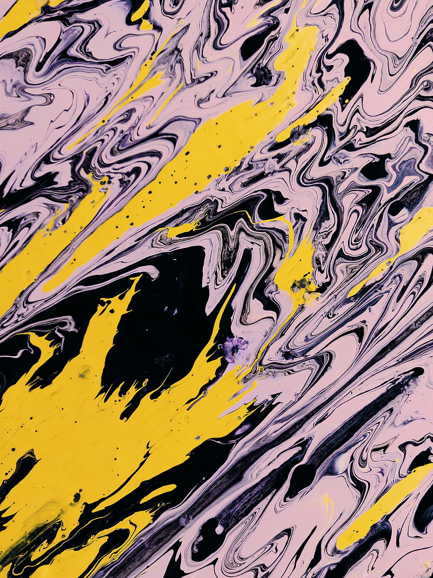 Lukisan Abstrak Kuning Hitam dan Ungu · Stok wallpaper ponsel HD