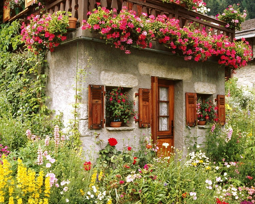 Lovely English Cottage Garden, Garden House HD wallpaper
