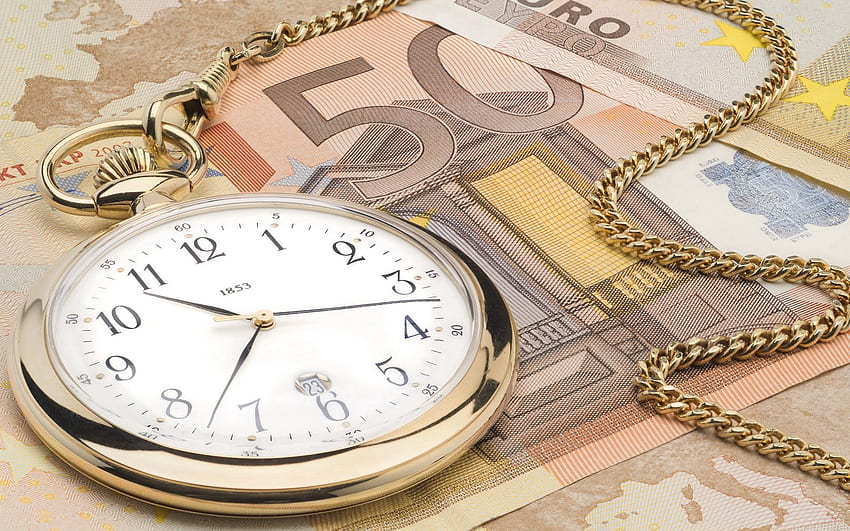 Clock, , , Chain, Pocket Watch, Bill, Banknote HD wallpaper