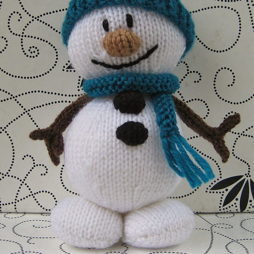Fluffy & Fuzz, bleu, blanc, souriant, fuzz, moelleux, bonhomme de neige, marron, tricoté, adorable Fond d'écran HD